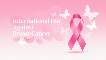 Obraz premium Pink ribbons and butterflies represent the transformation hope of fighting against breast cancer, and are used in the transformation propaganda scene of the International breast cancer Prevention Day.