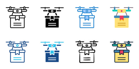 Drone Delivery icon set multiple style collection 
