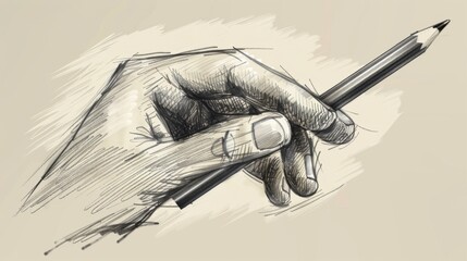 Naklejka premium Black and White Art Creation: Artist’s Finger Holding Crayon to Draw Vector Outline