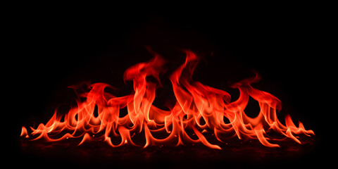 Fiery Inferno Intense Red Flames Against Black Background. © Hakagraph