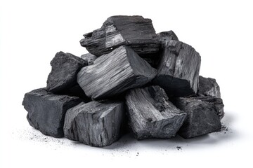 Obraz premium Pile of dark gray charcoal briquettes
