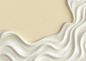 Creamy white liquid swirls on a pale beige backdrop