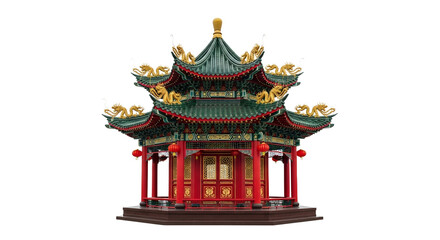 Fototapeta premium Intricate Traditional Asian Pagoda with Decorative Dragons and Festive Lanterns Architectural Marvel in Exquisite Detail Oriental Charm