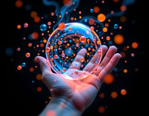 Open Hand Holding Glowing Light Sphere