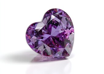 Heart-shaped purple gemstone on white background