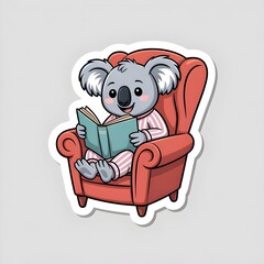 Adorable Cartoon Koala in Pajamas Reading a Book on Cozy Armchair