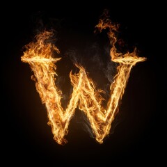 Letter W in Flames on Black Background – Realistic Fire Typography