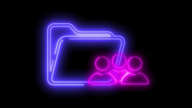 Neon light effect animation of a folder icon with a group of people