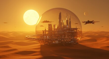 Desert with gigantic clock buried in sand