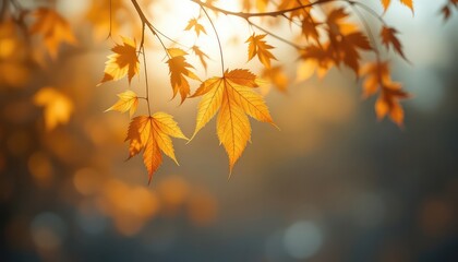 Golden amber foliage hanging gracefully with warm backlighting creating a peaceful ambiance in the natural world