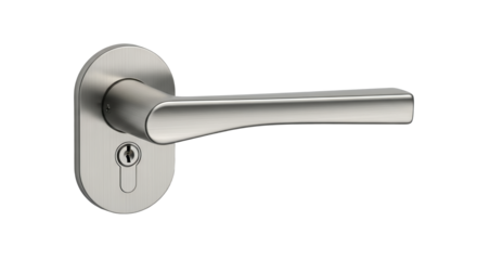 Sleek interior security door handle with an elegant design, highlighting modern home hardware and contemporary architecture featuring smooth metal