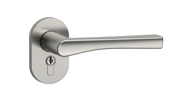 Sleek interior security door handle with an elegant design, highlighting modern home hardware and contemporary architecture featuring smooth metal
