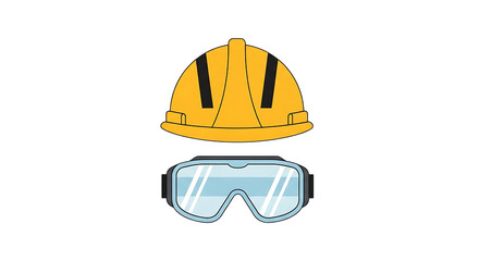 Fototapeta premium Yellow hard hat and safety goggles isolated on transparent background