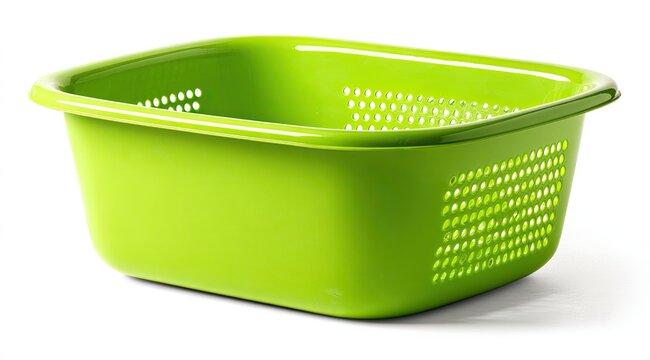 Bright green plastic colander, rectangular shape