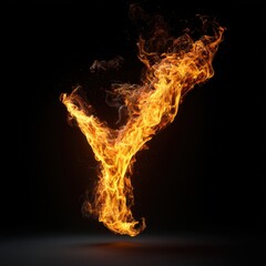 Letter Y in Flames on Black Background – Realistic Fire Typography