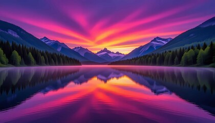 Fototapeta premium Serene landscape, beautiful nature, mountain reflection