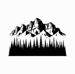 Fototapeta premium Pine Forest with Mountains Silhouette – Canadian Wilderness Landscape