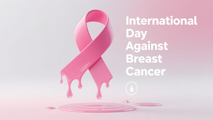 The pink ribbons dripping down represent the continuous concern of the fight against breast cancer, and are used in the propaganda scene of the International breast cancer Prevention Day.
