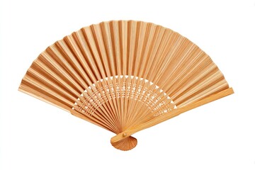 Light beige wooden hand fan, open