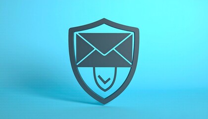 Dark Gray Shield Over Envelope Icon Representing Email Protection Against Blue Background