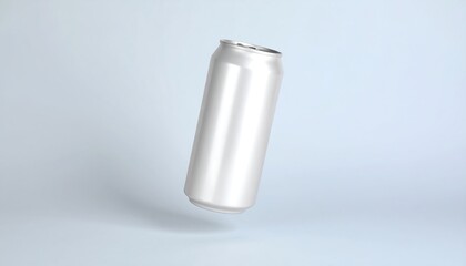 Sleek Aluminum Can Mockup Floating with Soft Shadow on a Light Blue Gradient Background