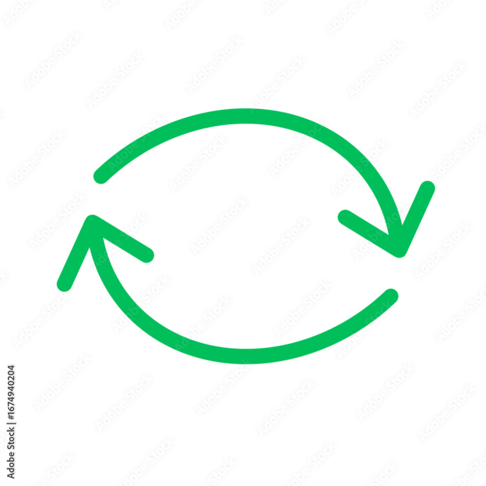 Poster green circular sync arrows symbol isolated on transparent background.
