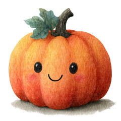 Cute Pumpkin Halloween Clipart | Watercolor Kawaii PNG