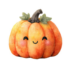 Cute Halloween Pumpkin Illustration | Watercolor Kawaii Clipart PNG