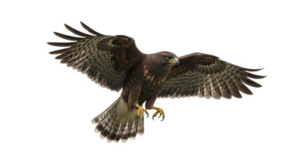 Majestic broad winged hawk soaring powerfully against a clear background its plumage glistening in the light highlighting its formidable talons 157
