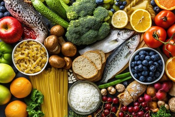 Colorful array of fresh produce and foods