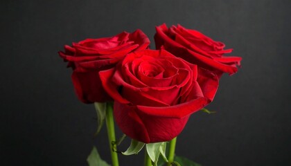 Close-up of three vibrant red roses
