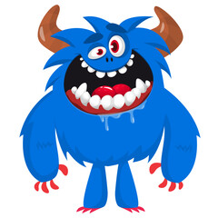 Cartoon funny monster character design with funny face expression. Halloween vector illustration 