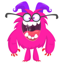 Cartoon funny monster character design with funny face expression. Halloween vector illustration 