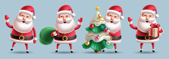 Christmas Santa Claus characters clipart set. Collection of cute, funny, cartoon and red Santa Claus clip art character design for Christmas season decoration elements vector illustration.
