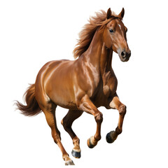 Obraz premium A majestic brown horse with a flowing mane running powerfully, isolated on transparent background