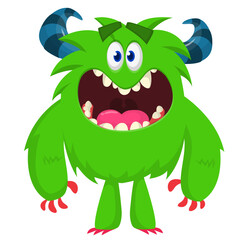 Fototapeta premium Cartoon funny monster character design with funny face expression. Halloween vector illustration 