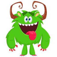 Cartoon funny monster character design with funny face expression. Halloween vector illustration 