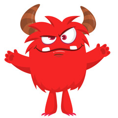 Cartoon funny monster character design with funny face expression. Halloween vector illustration 