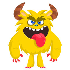 Cartoon funny monster character design with funny face expression. Halloween vector illustration 