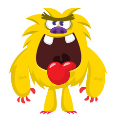 Cartoon funny monster character design with funny face expression. Halloween vector illustration 