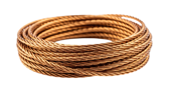 Rolled coiled metal cable, smooth strands in circular formation