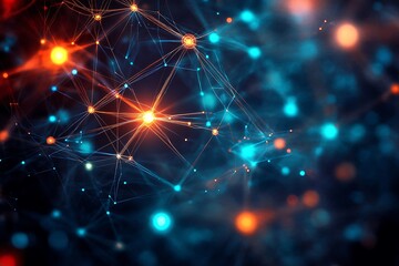 Obraz premium Abstract Network Connections glowing bright blue and orange nodes