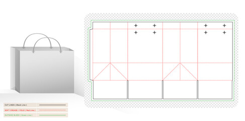 3d mock-up Paper bag packaging die cut template design for Shopping Bag, products compartments unique designs, minimalist conceptual packet holder, parcel bags, Stationery and print layouts products