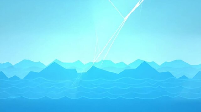 Low Polygon Animated Background Loop with Wireframe sea blue