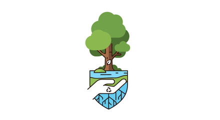 Environmental Stewardship Illustration of a Tree and Hand Symbolizing Sustainability and Ecological Protection for Environmental Awareness Campaigns