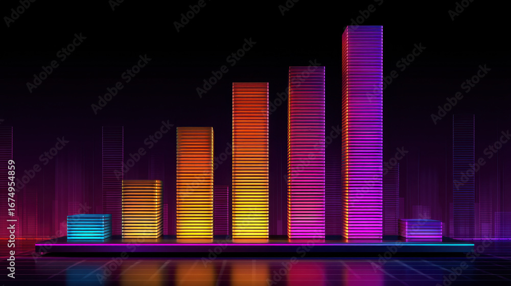 Aufkleber digital bar graph with vibrant colors, showcasing data visualization in modern style. neon hues crea