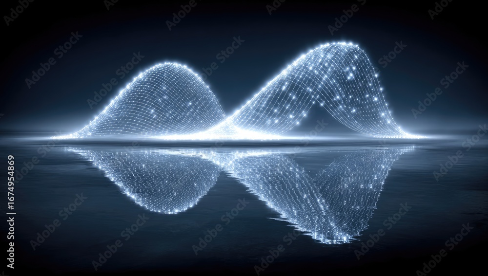 Poster abstract luminous waveform with reflection