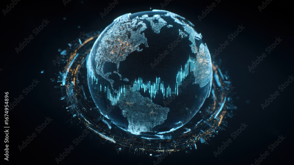 Aufkleber digital representation of globe showcasing interconnected data points and vibrant city lights, symbo
