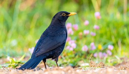 Blackbird in a field
