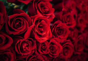 Lots of dark red roses background. Concept of love, women's day. Texture of flowers. Fresh dark red roses close up texture background.